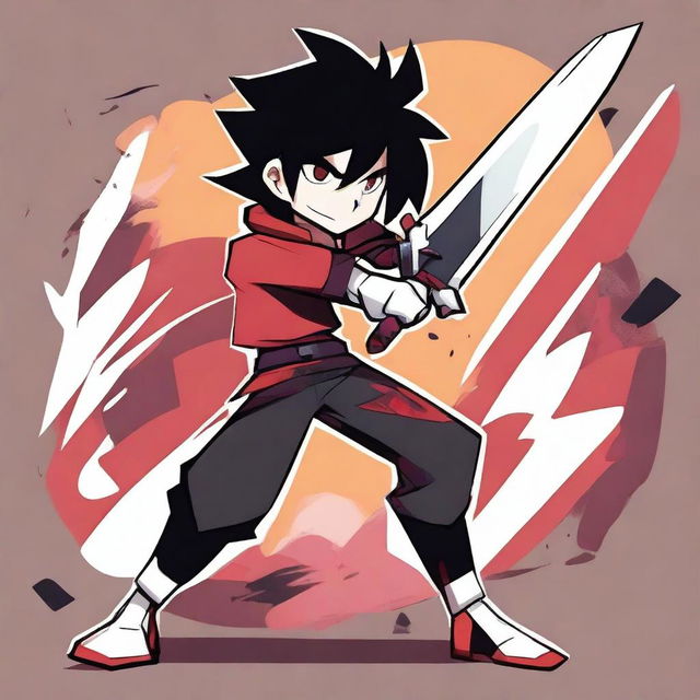 A male character with black hair and a white streak, wielding a large sword