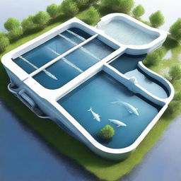 Create an image of a modern and innovative fish farming system called Efishery