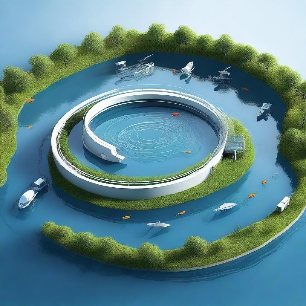 Create an image of a modern and innovative fish farming system called Efishery