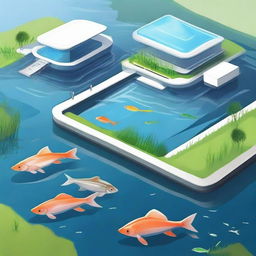 Create an image of a modern and innovative fish farming system called Efishery