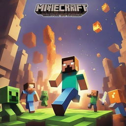 A Minecraft thumbnail featuring two characters in the foreground with a chaotic background