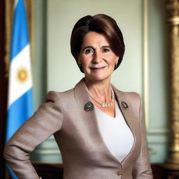 A detailed portrait of Victoria Villaruel, the Vice President of Argentina, dressed in formal attire