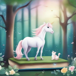 Create a book cover featuring a magical scene in an enchanted forest