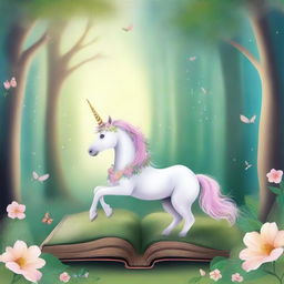 Create a book cover featuring a magical scene in an enchanted forest