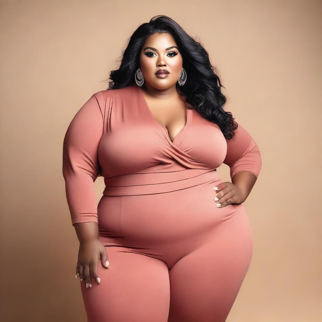 A plus-size beautiful model posing confidently in a fashionable outfit