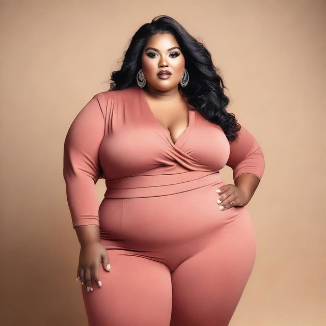 A plus-size beautiful model posing confidently in a fashionable outfit