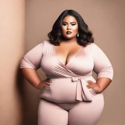 A plus-size beautiful model posing confidently in a fashionable outfit