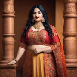 A plus-size beautiful Indian girl posing confidently like a supermodel