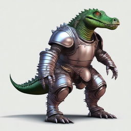 Create an image of a character that is half medieval robot and half alligator