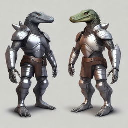 Create an image of a character that is half medieval robot and half alligator