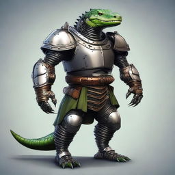 Create an image of a character that is half medieval robot and half alligator