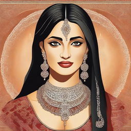 A detailed illustration of a beautiful Indian bhabhi with traditional attire, showcasing her grace and elegance