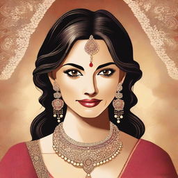 A detailed illustration of a beautiful Indian bhabhi with traditional attire, showcasing her grace and elegance