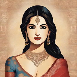 A detailed illustration of a beautiful Indian bhabhi with traditional attire, showcasing her grace and elegance