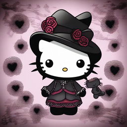 Two gothic-themed Hello Kitty characters, each featuring dark clothing, accessories, and a mysterious, moody background