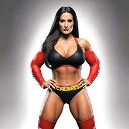 Create a realistic portrait of Nikki Bella, the famous WWE wrestler and television personality, showcasing her strong and confident demeanor