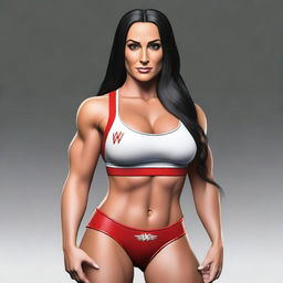 Create a realistic portrait of Nikki Bella, the famous WWE wrestler and television personality, showcasing her strong and confident demeanor