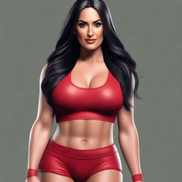 Create a realistic portrait of Nikki Bella, the famous WWE wrestler and television personality, showcasing her strong and confident demeanor