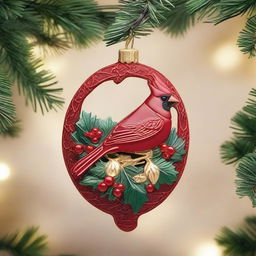 A beautifully crafted Christmas ornament featuring a red cardinal