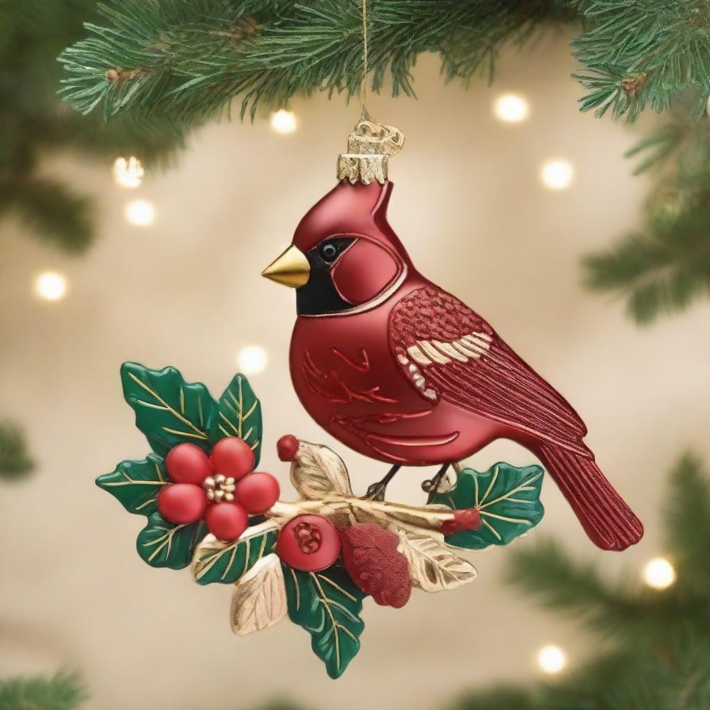 A beautifully crafted Christmas ornament featuring a red cardinal