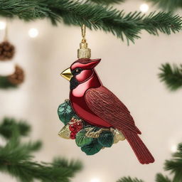 A beautifully crafted Christmas ornament featuring a red cardinal