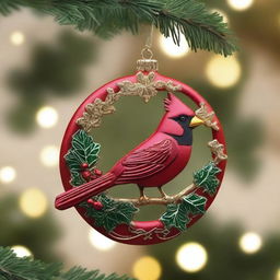 A beautifully crafted Christmas ornament featuring a red cardinal