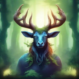 A detailed fantasy illustration of a Manyhorn, a mythical creature with multiple horns on its head