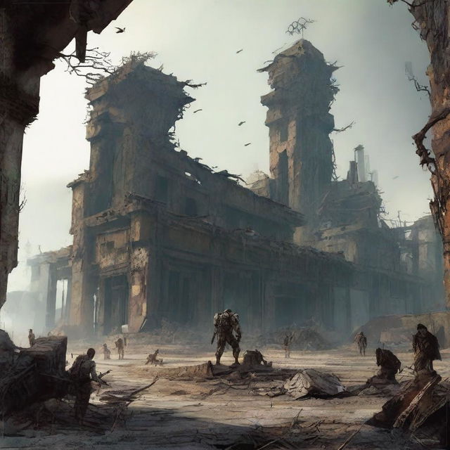 A post-apocalyptic scene set in Nusantara, inspired by the Fallout series