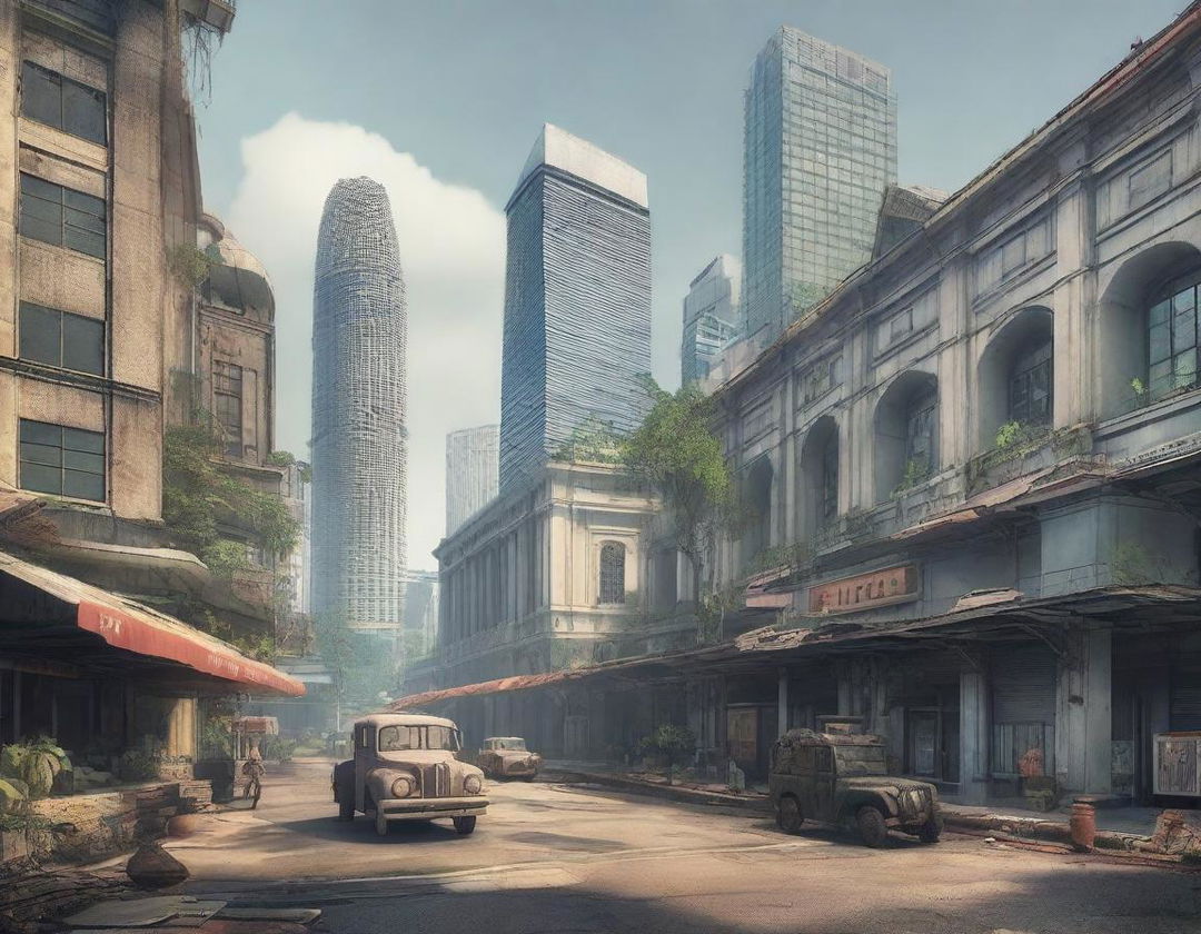 Create a detailed image of Singapore as if it were part of the Fallout game universe