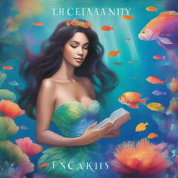 A captivating book cover featuring a mermaid holding a glowing magic shell underwater