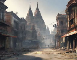 Create a detailed image of Myanmar as if it were part of the Fallout game universe