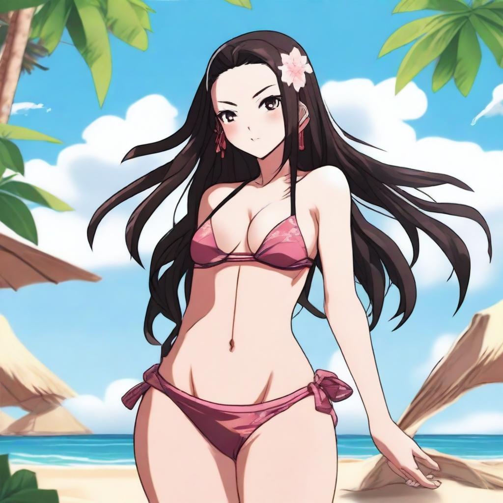 A detailed illustration of Nezuko from Demon Slayer wearing a bikini