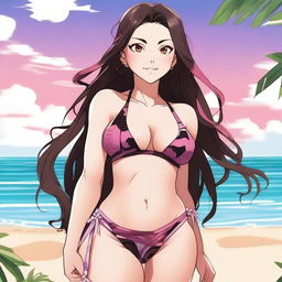 A detailed illustration of Nezuko from Demon Slayer wearing a bikini