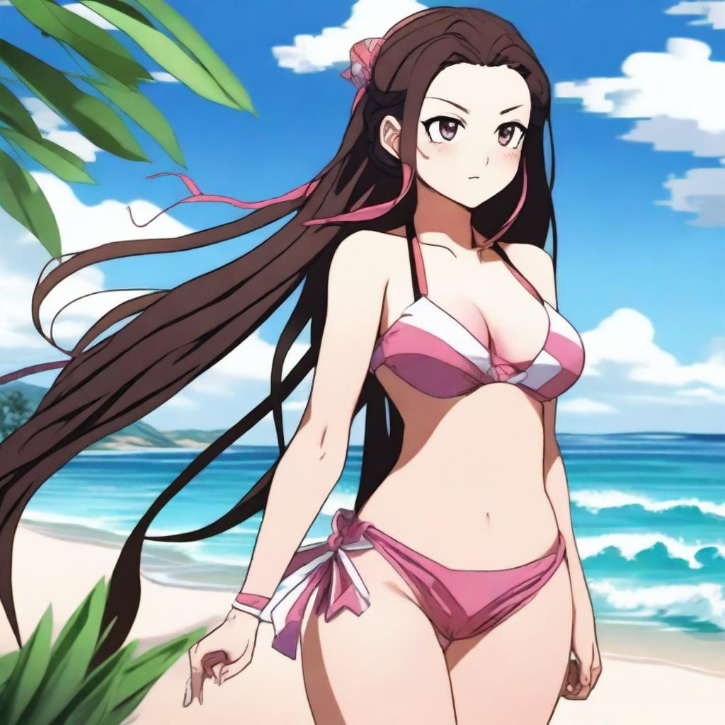 A detailed illustration of Nezuko from Demon Slayer wearing a bikini