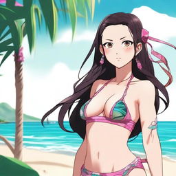 A detailed illustration of Nezuko from Demon Slayer wearing a bikini