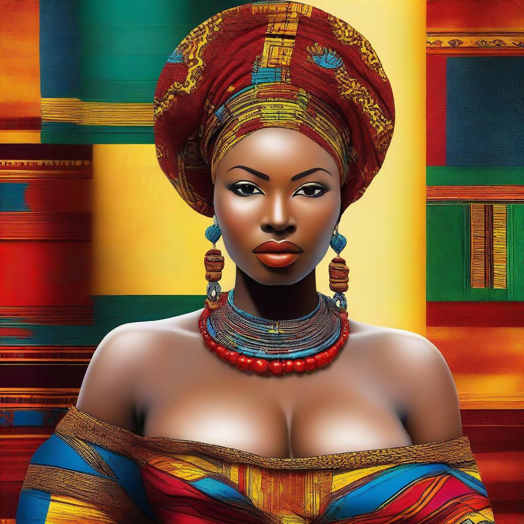 A beautiful African woman with large breasts, depicted in a tasteful and respectful manner