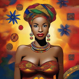 A beautiful African woman with large breasts, depicted in a tasteful and respectful manner