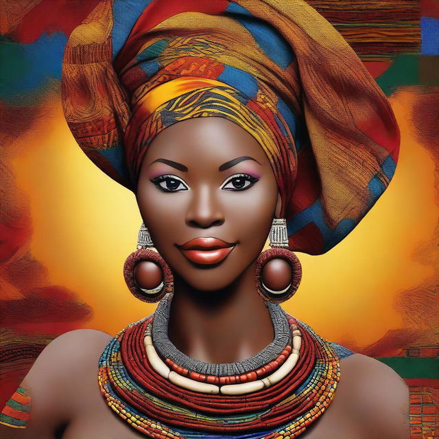 A beautiful African woman with large breasts, depicted in a tasteful and respectful manner