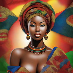 A beautiful African woman with large breasts, depicted in a tasteful and respectful manner