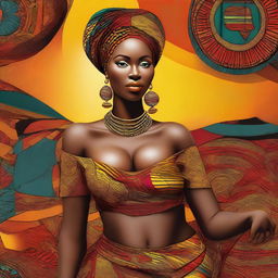 A beautiful African woman with large breasts, depicted in a tasteful and respectful manner