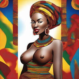 A beautiful African woman with large breasts, depicted in a tasteful and respectful manner