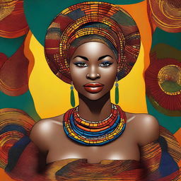 A beautiful African woman with large breasts, depicted in a tasteful and respectful manner