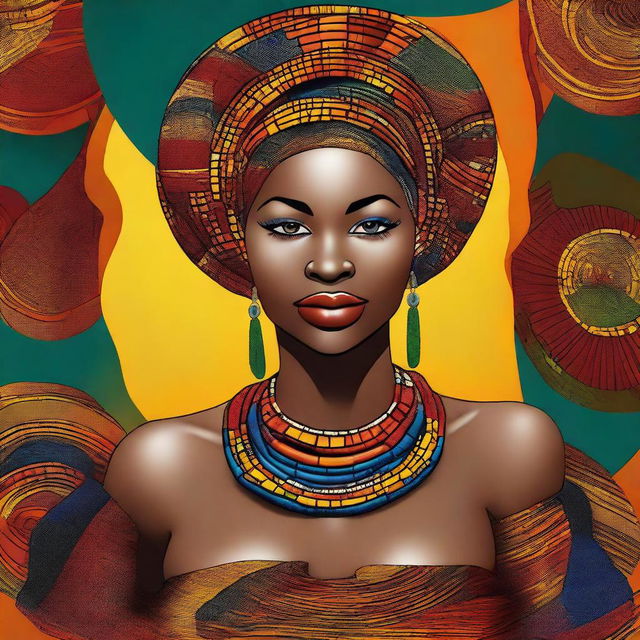 A beautiful African woman with large breasts, depicted in a tasteful and respectful manner