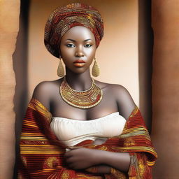 A beautiful African woman with large breasts, depicted in a tasteful and respectful manner