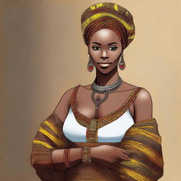 A beautiful African woman with large breasts, depicted in a tasteful and respectful manner