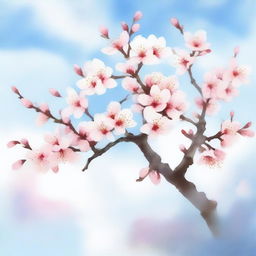 A beautiful cherry blossom tree in full bloom, depicted in a delicate watercolor painting style