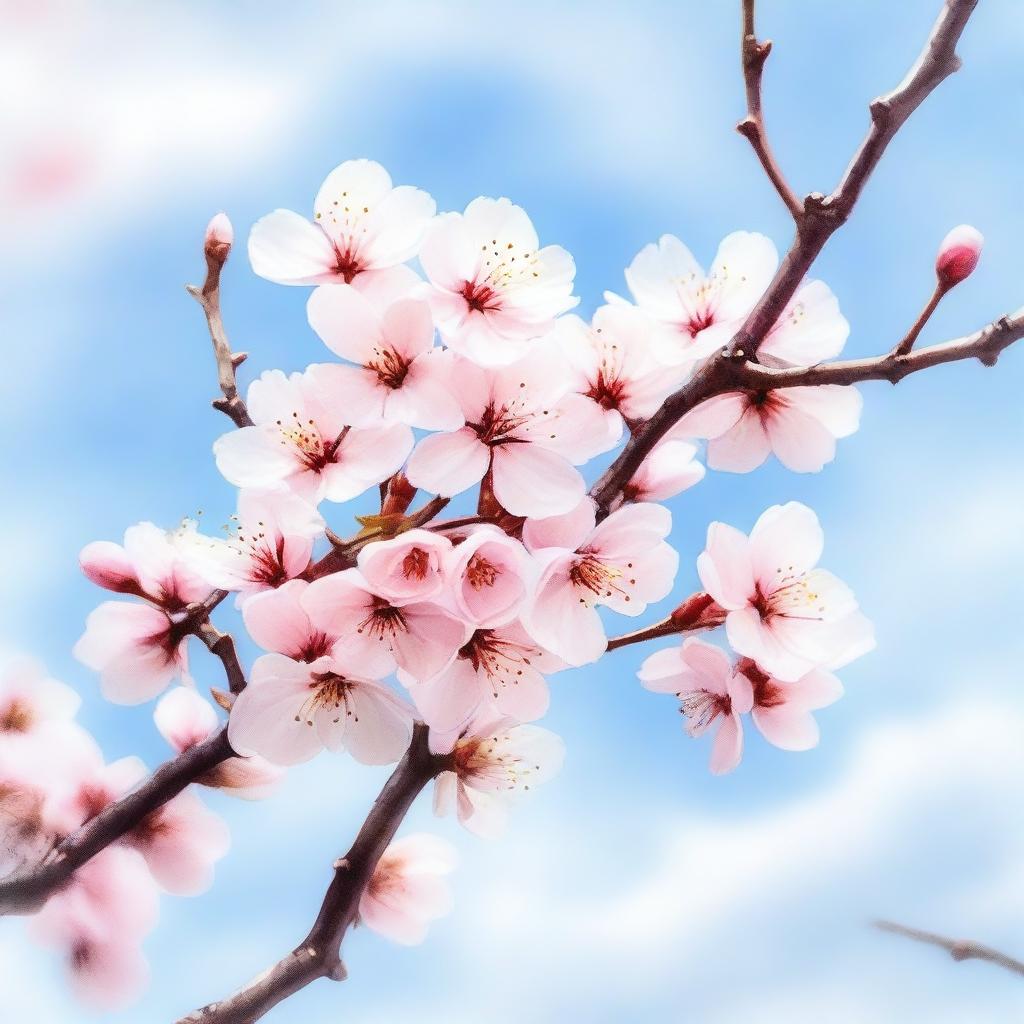 A beautiful cherry blossom tree in full bloom, depicted in a delicate watercolor painting style