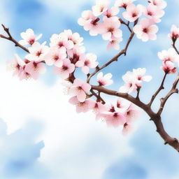 A beautiful cherry blossom tree in full bloom, depicted in a delicate watercolor painting style