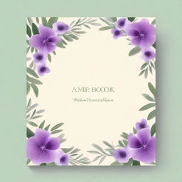 Create an A4 book cover with olive green vines intertwined with dreamy purple flowers