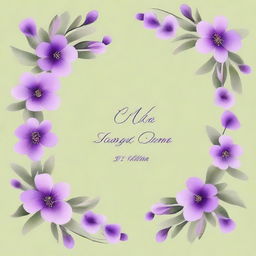 Create an A4 book cover with olive green vines intertwined with dreamy purple flowers